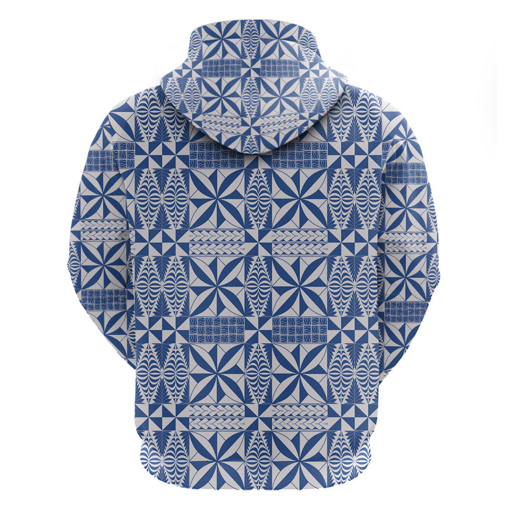 Blue Ngatu Pattern Malo e Lelei Tonga Zip Hoodie