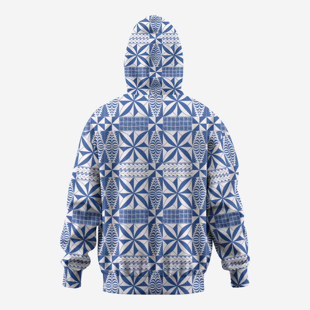 Blue Ngatu Pattern Malo e Lelei Tonga Zip Hoodie