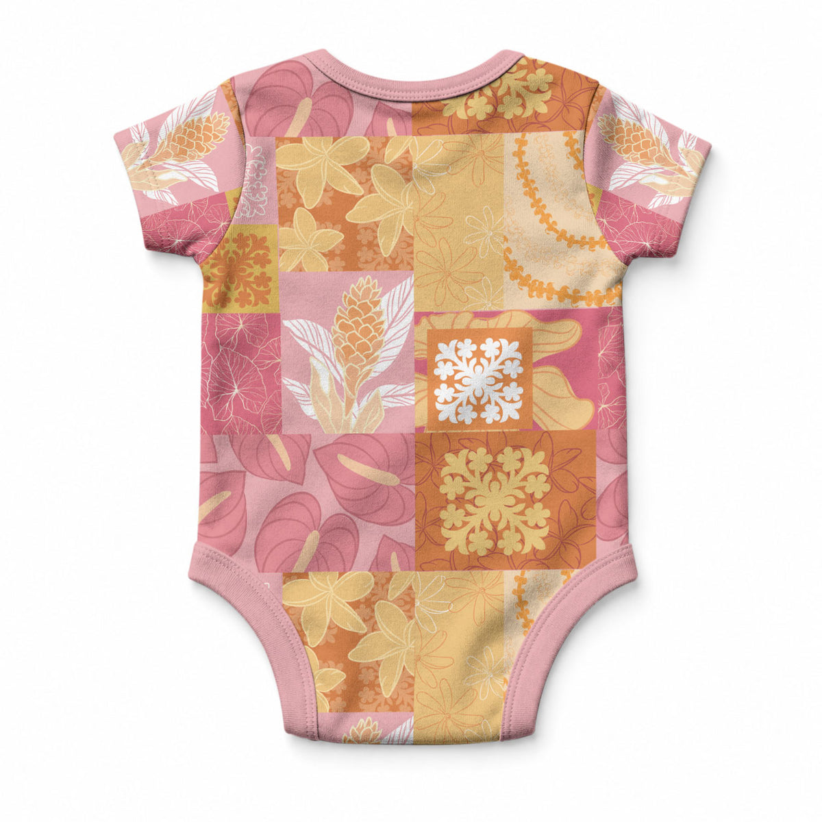 Aloha Hawaii Quilt Floral Patchwork Style Baby Onesie