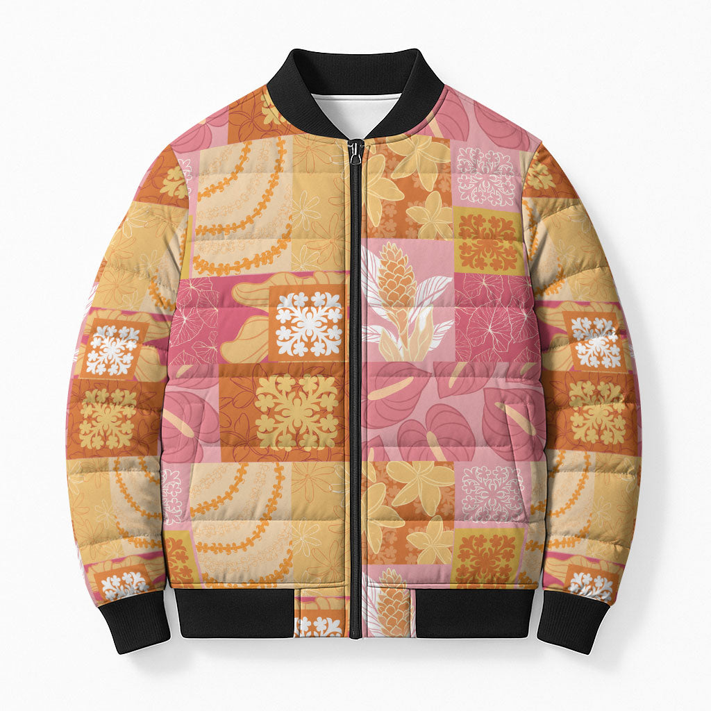 Aloha Hawaii Quilt Floral Patchwork Style Bomber Puffer Jacket