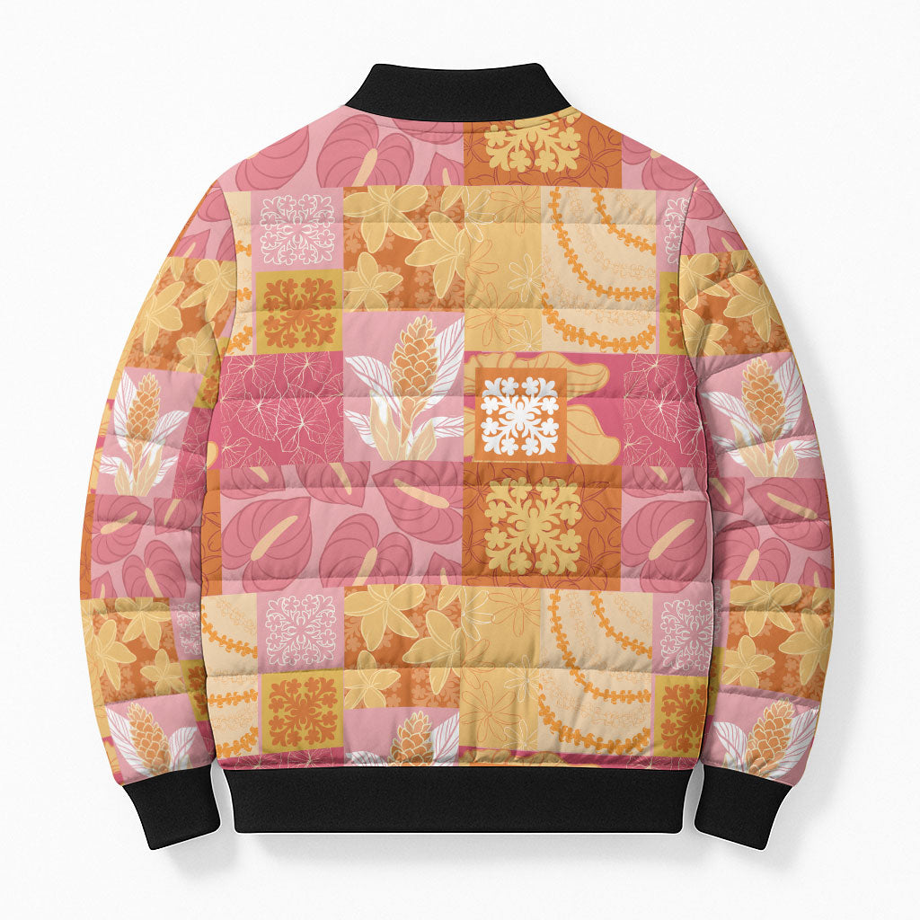 Aloha Hawaii Quilt Floral Patchwork Style Bomber Puffer Jacket