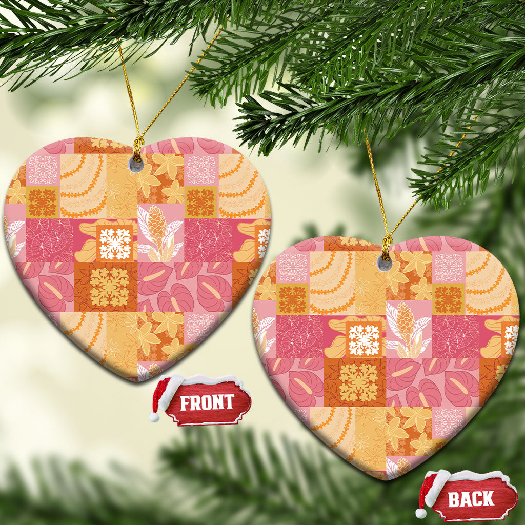 Aloha Hawaii Quilt Floral Patchwork Style Ceramic Ornament
