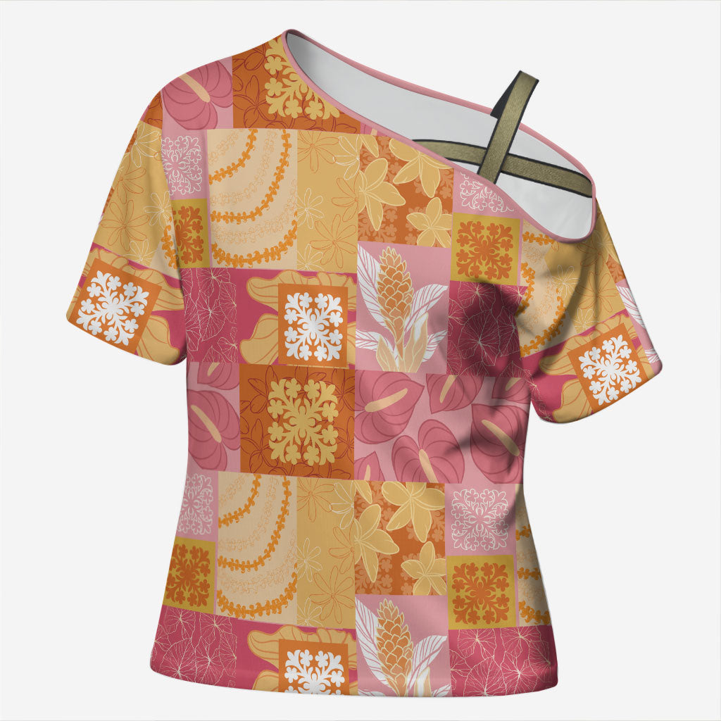 Aloha Hawaii Quilt Floral Patchwork Style Cross Shoulder Shirt LT14 Female Multicolor - Polynesian Pride