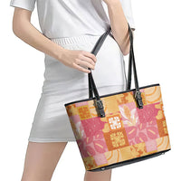 Aloha Hawaii Quilt Floral Patchwork Style Leather Tote Bag