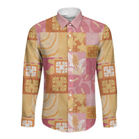 Aloha Hawaii Quilt Floral Patchwork Style Long Sleeve Button Shirt