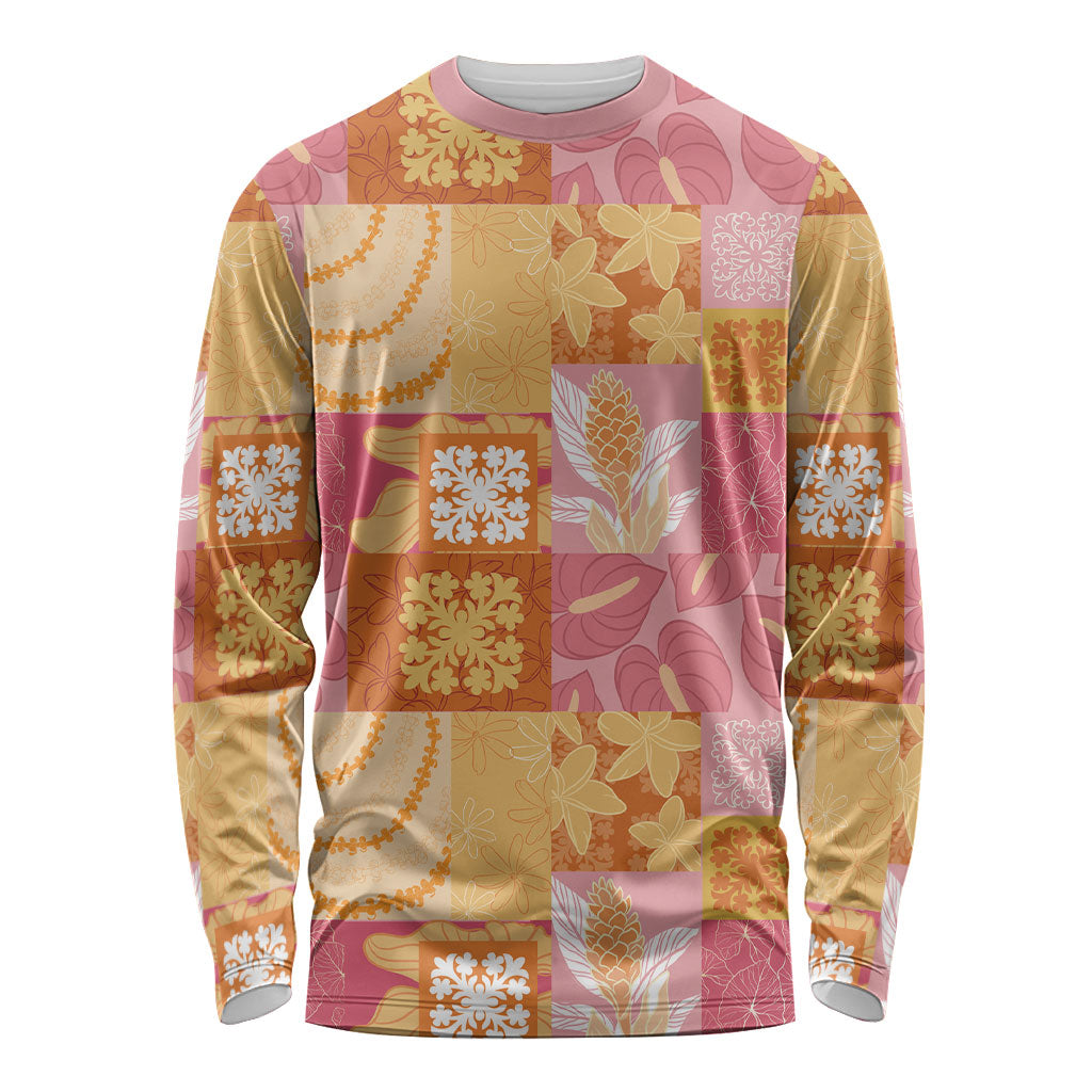 Aloha Hawaii Quilt Floral Patchwork Style Long Sleeve Shirt