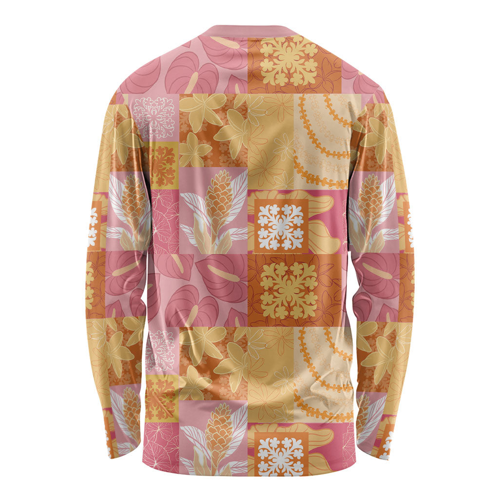 Aloha Hawaii Quilt Floral Patchwork Style Long Sleeve Shirt