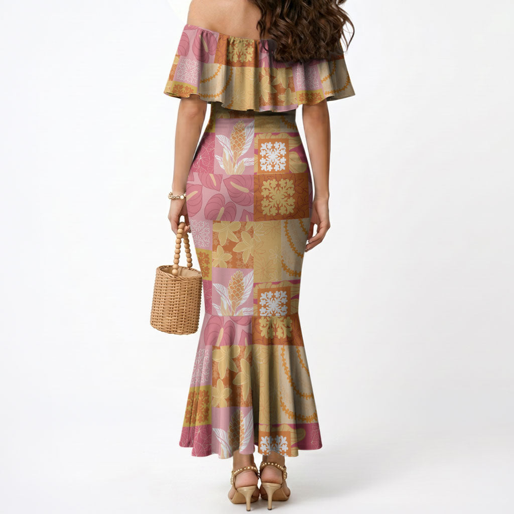 Aloha Hawaii Quilt Floral Patchwork Style Mermaid Dress