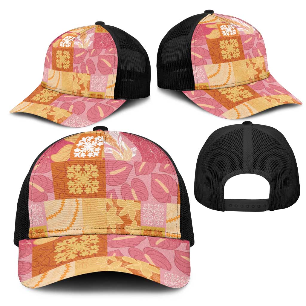Aloha Hawaii Quilt Floral Patchwork Style Mesh Trucker Cap