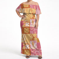 Aloha Hawaii Quilt Floral Patchwork Style Off Shoulder Maxi Dress