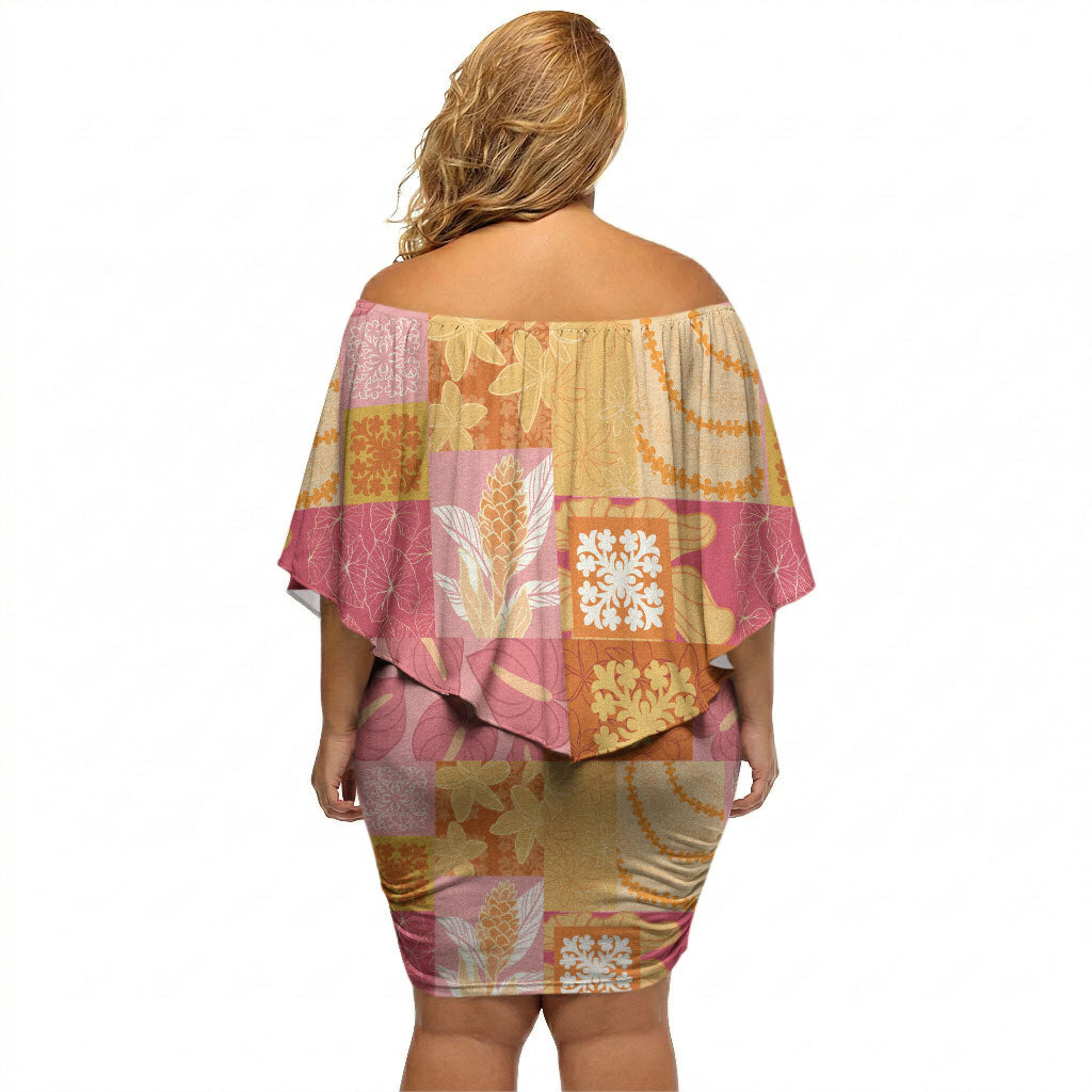 Aloha Hawaii Quilt Floral Patchwork Style Off Shoulder Short Dress