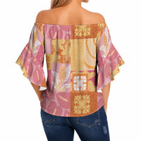 Aloha Hawaii Quilt Floral Patchwork Style Off Shoulder Wrap Waist Top