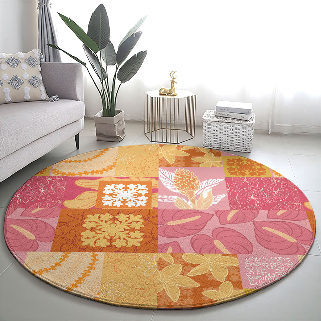 Aloha Hawaii Quilt Floral Patchwork Style Round Carpet