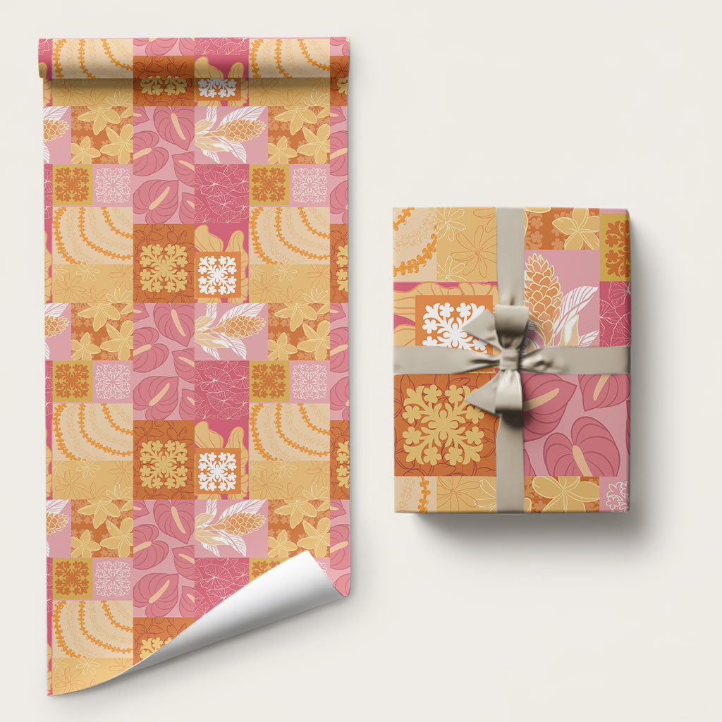 Aloha Hawaii Quilt Floral Patchwork Style Wrapping Paper LT14 58" × 23" Multicolor - Polynesian Pride