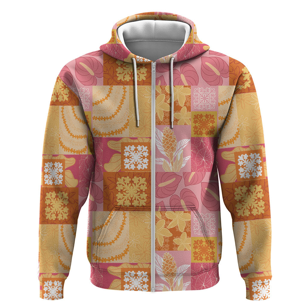 Aloha Hawaii Quilt Floral Patchwork Style Zip Hoodie