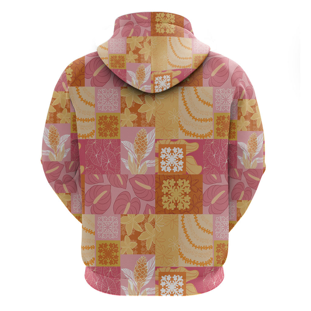 Aloha Hawaii Quilt Floral Patchwork Style Zip Hoodie