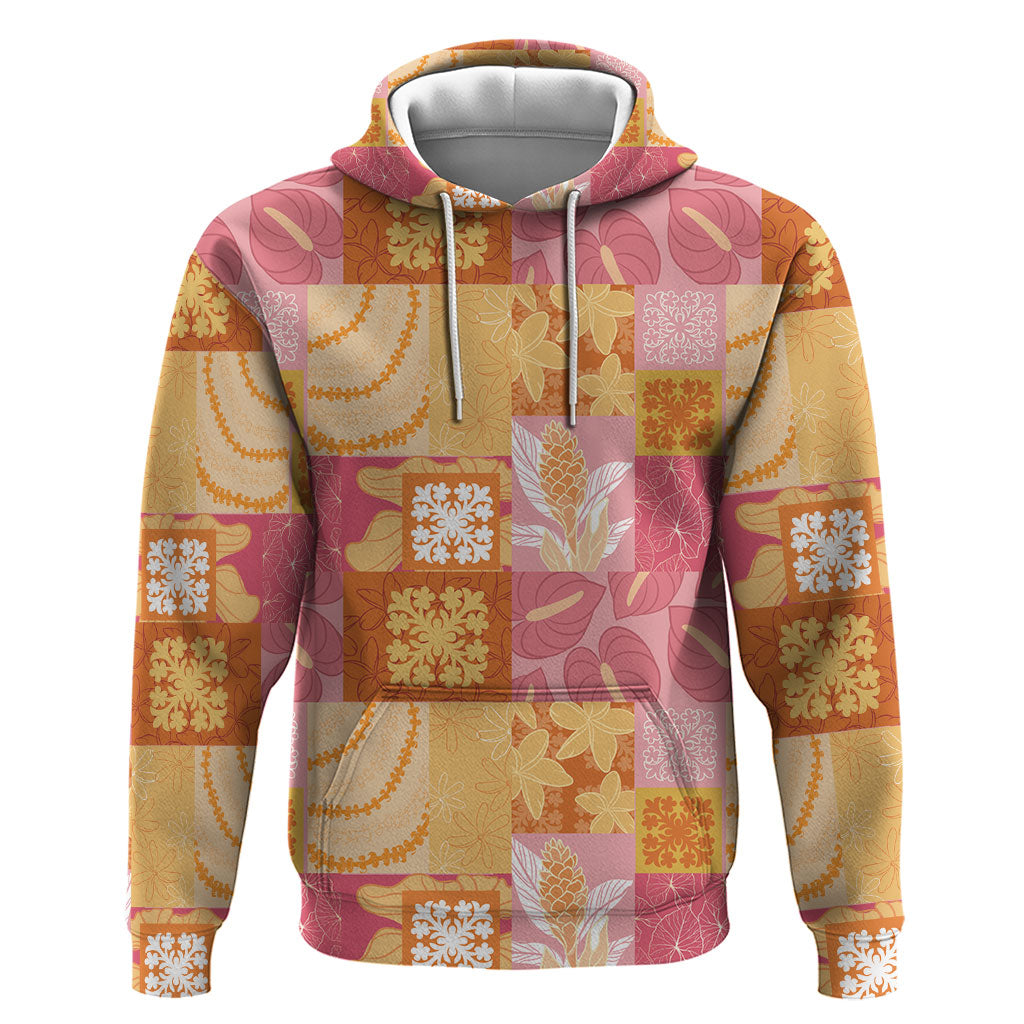 Aloha Hawaii Quilt Floral Patchwork Style Zip Hoodie