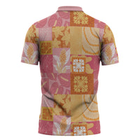 Aloha Hawaii Quilt Floral Patchwork Style Zipper Polo Shirt