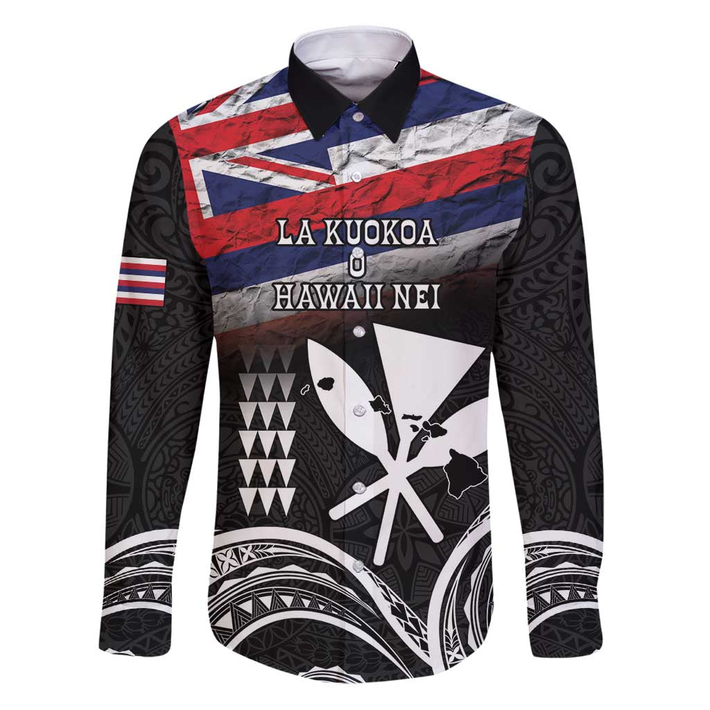 Hawaii Independence Day Family Matching Puletasi and Hawaiian Shirt La Kuokoa - Happy 28th November LT14 Dad's Shirt - Long Sleeve Black - Polynesian Pride