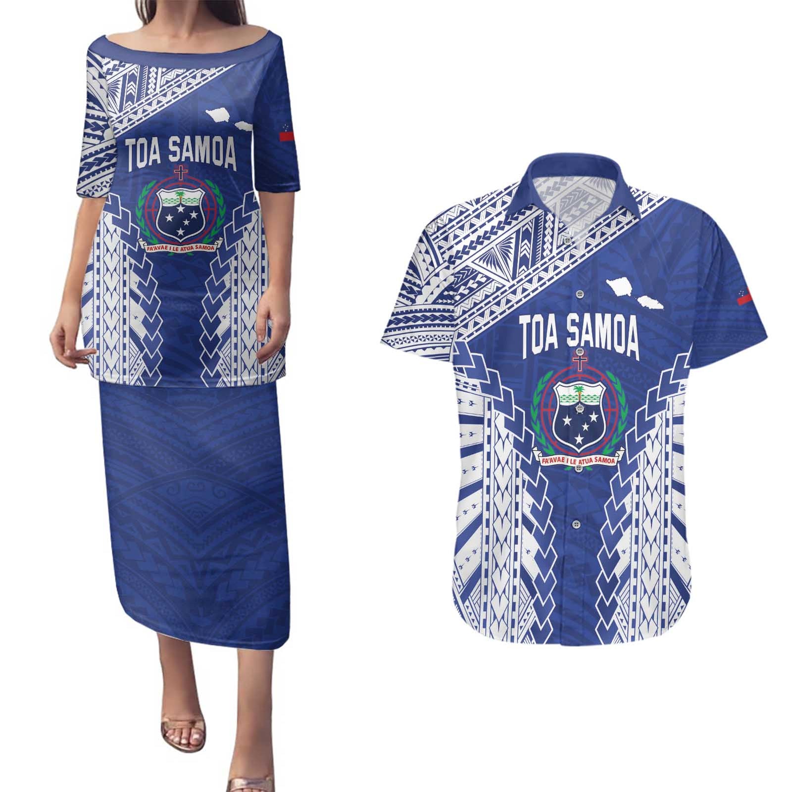 Toa Samoa Rugby Custom Couples Matching Puletasi and Hawaiian Shirt Go Champions Pacific Samoan Pattern - Polynesian Pride