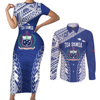 Toa Samoa Rugby Custom Couples Matching Short Sleeve Bodycon Dress and Long Sleeve Button Shirt Go Champions Pacific Samoan Pattern - Polynesian Pride