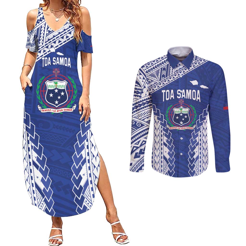 Toa Samoa Rugby Custom Couples Matching Summer Maxi Dress and Long Sleeve Button Shirt Go Champions Pacific Samoan Pattern - Polynesian Pride