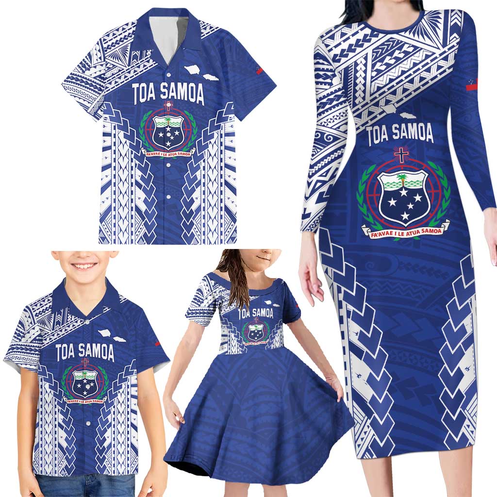Toa Samoa Rugby Custom Family Matching Long Sleeve Bodycon Dress and Hawaiian Shirt Go Champions Pacific Samoan Pattern - Polynesian Pride