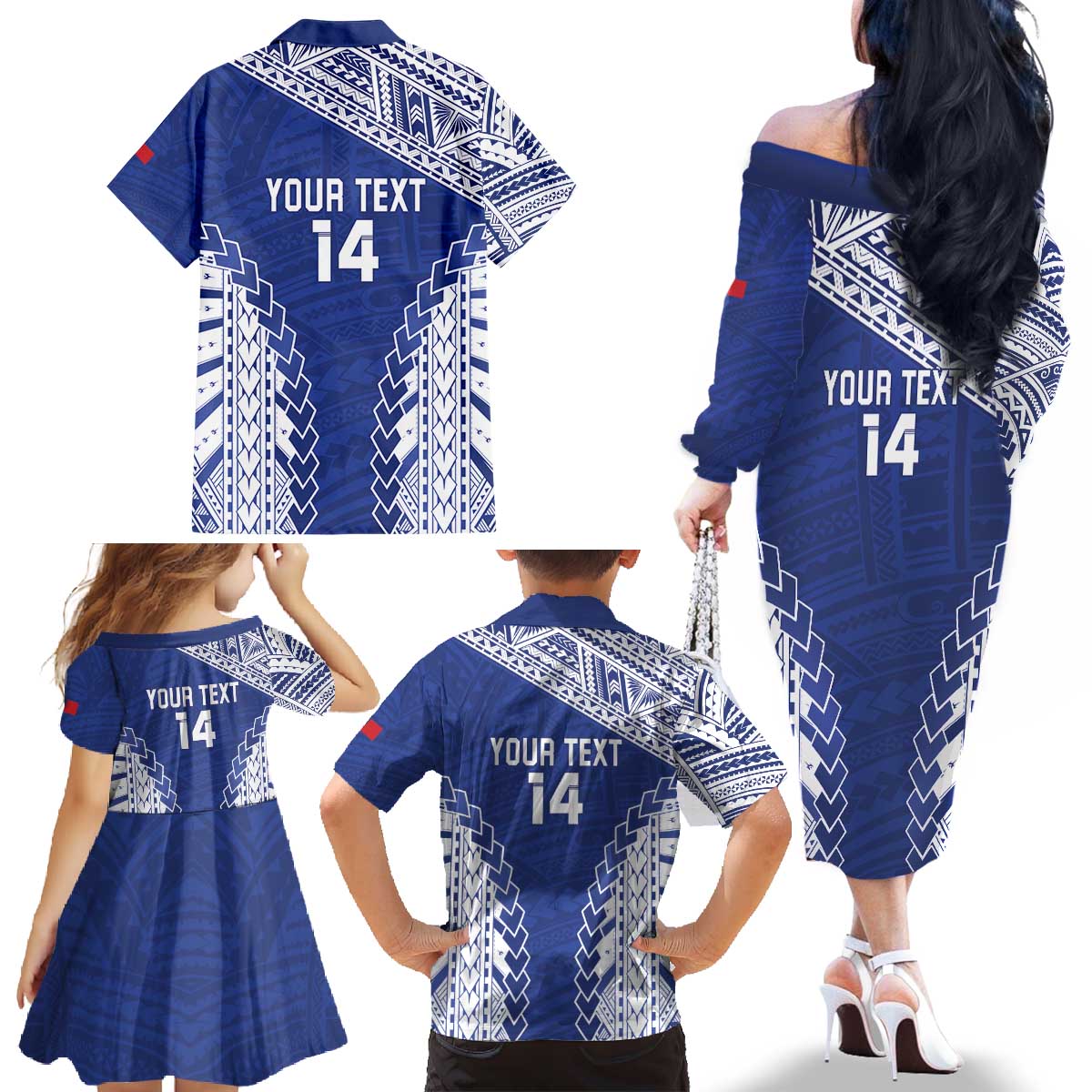 Toa Samoa Rugby Custom Family Matching Off The Shoulder Long Sleeve Dress and Hawaiian Shirt Go Champions Pacific Samoan Pattern - Polynesian Pride