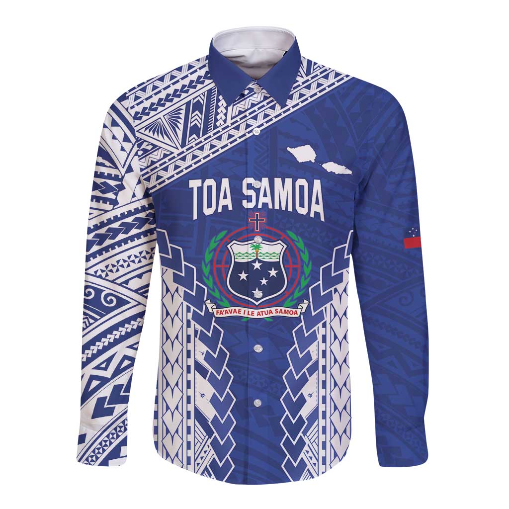 Toa Samoa Rugby Custom Long Sleeve Button Shirt Go Champions Pacific Samoan Pattern - Polynesian Pride