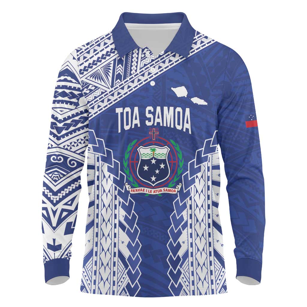Toa Samoa Rugby Custom Long Sleeve Polo Shirt Go Champions Pacific Samoan Pattern - Polynesian Pride