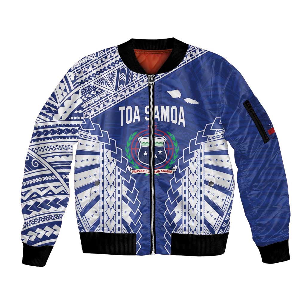 Toa Samoa Rugby Custom Sleeve Zip Bomber Jacket Go Champions Pacific Samoan Pattern - Polynesian Pride