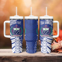 Toa Samoa Rugby Custom Tumbler With Handle Go Champions Pacific Samoan Pattern - Polynesian Pride