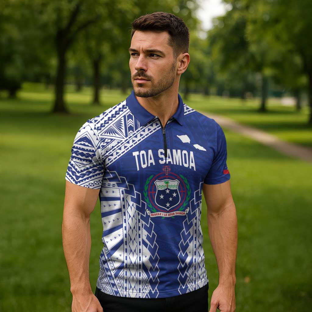 Toa Samoa Rugby Custom Zipper Polo Shirt Go Champions Pacific Samoan Pattern - Polynesian Pride