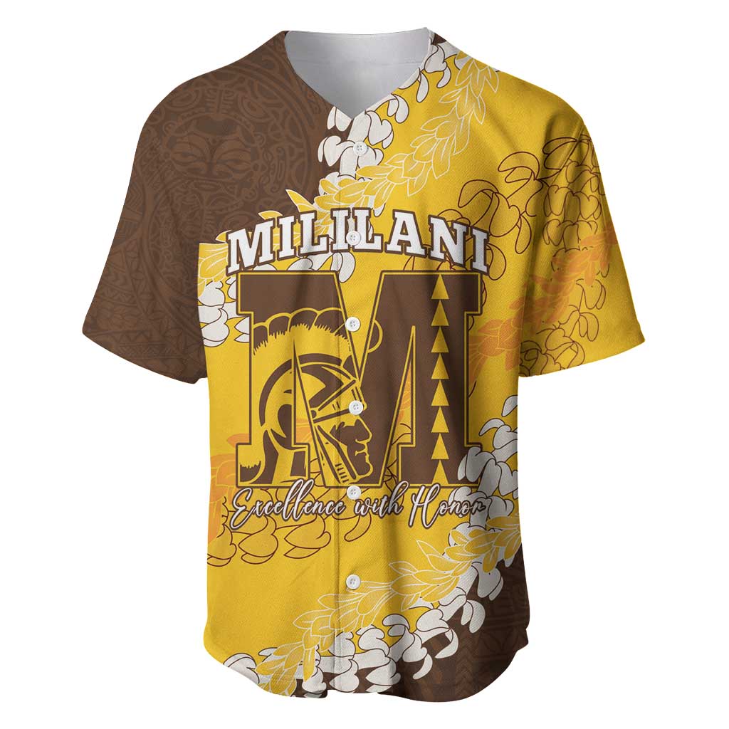 Personalized Mililani Hawaii High School Baseball Jersey Puakenikeni Lei Hawaiian Pattern - Polynesian Pride