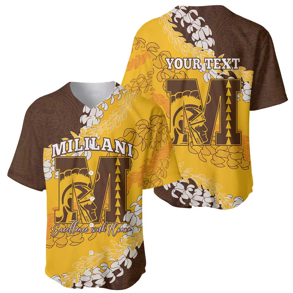 Personalized Mililani Hawaii High School Baseball Jersey Puakenikeni Lei Hawaiian Pattern - Polynesian Pride