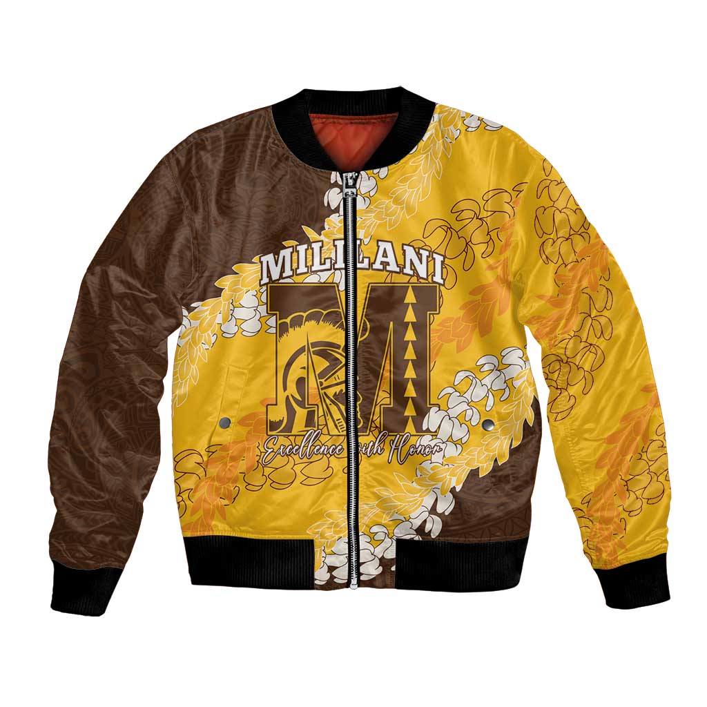 Personalized Mililani Hawaii High School Bomber Jacket Puakenikeni Lei Hawaiian Pattern - Polynesian Pride