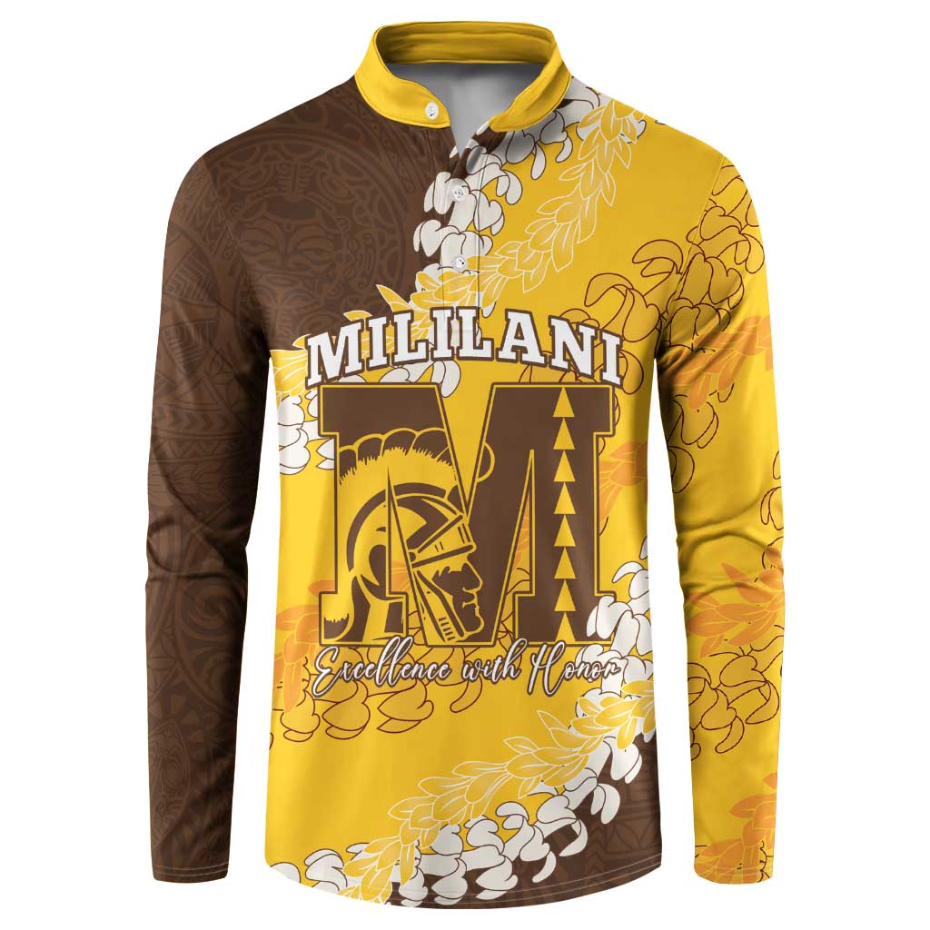 Personalized Mililani Hawaii High School Button Sweatshirt Puakenikeni Lei Hawaiian Pattern - Polynesian Pride