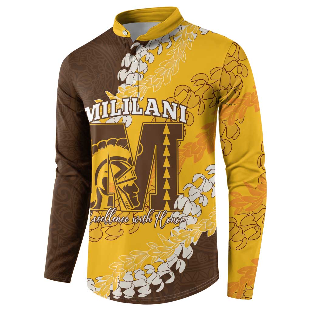 Personalized Mililani Hawaii High School Button Sweatshirt Puakenikeni Lei Hawaiian Pattern - Polynesian Pride