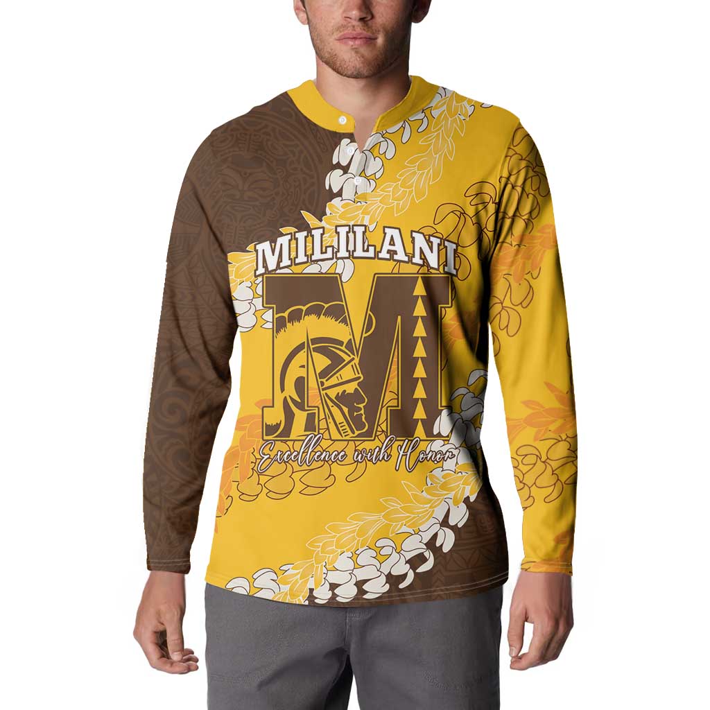 Personalized Mililani Hawaii High School Button Sweatshirt Puakenikeni Lei Hawaiian Pattern - Polynesian Pride