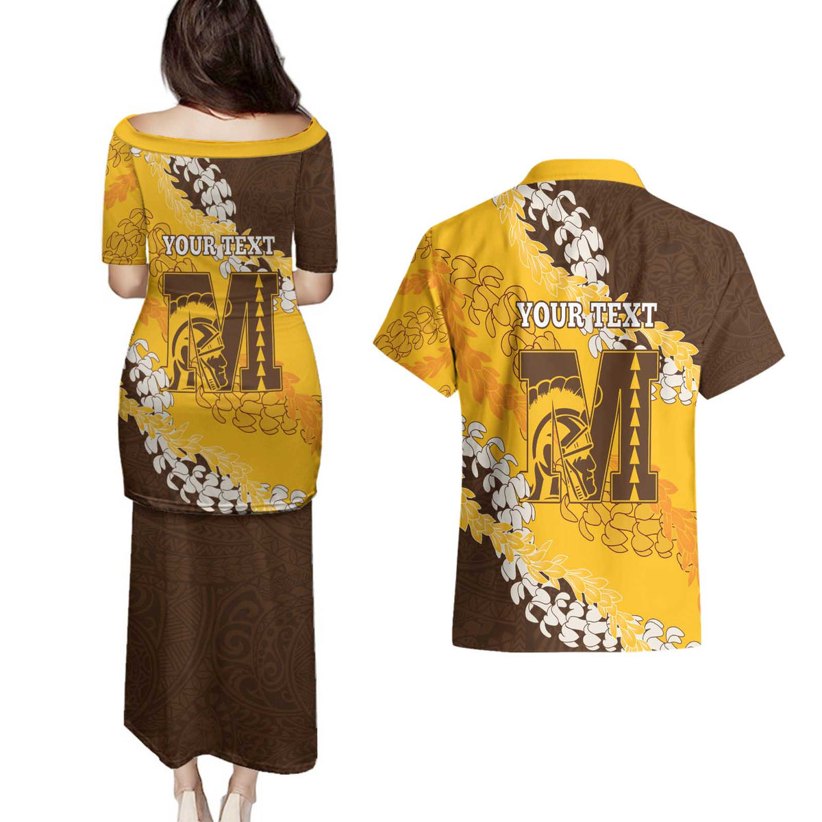 Personalized Mililani Hawaii High School Couples Matching Puletasi and Hawaiian Shirt Puakenikeni Lei Hawaiian Pattern - Polynesian Pride