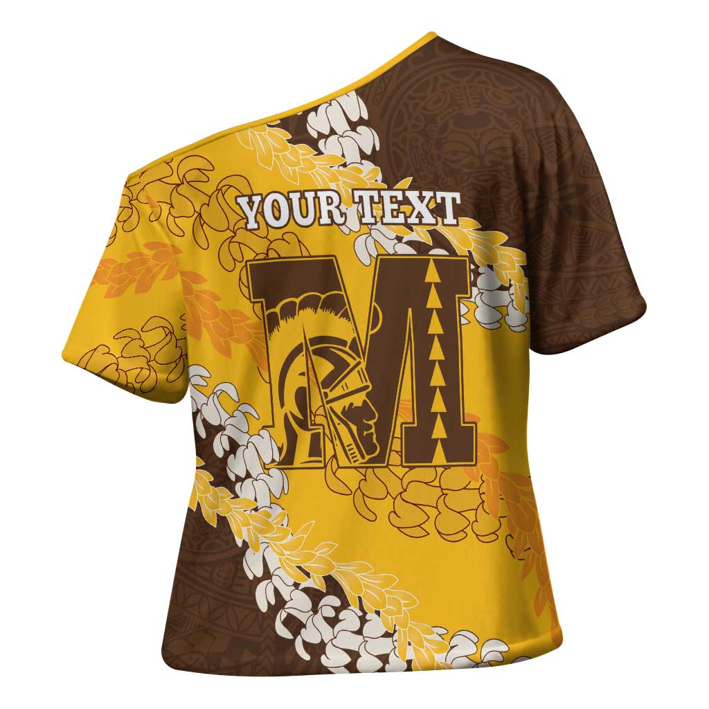 Personalized Mililani Hawaii High School Cross Shoulder Shirt Puakenikeni Lei Hawaiian Pattern - Polynesian Pride