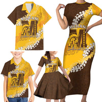 Personalized Mililani Hawaii High School Family Matching Short Sleeve Bodycon Dress and Hawaiian Shirt Puakenikeni Lei Hawaiian Pattern - Polynesian Pride