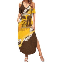 Personalized Mililani Hawaii High School Family Matching Summer Maxi Dress and Hawaiian Shirt Puakenikeni Lei Hawaiian Pattern LT14 Mom's Dress Yellow - Polynesian Pride