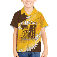 Personalized Mililani Hawaii High School Family Matching Summer Maxi Dress and Hawaiian Shirt Puakenikeni Lei Hawaiian Pattern LT14 Son's Shirt Yellow - Polynesian Pride