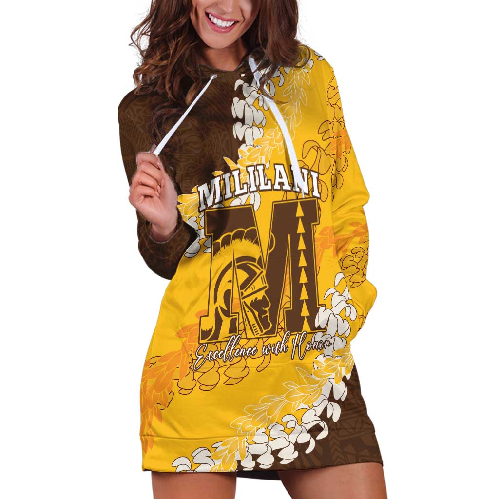 Personalized Mililani Hawaii High School Hoodie Dress Puakenikeni Lei Hawaiian Pattern - Polynesian Pride