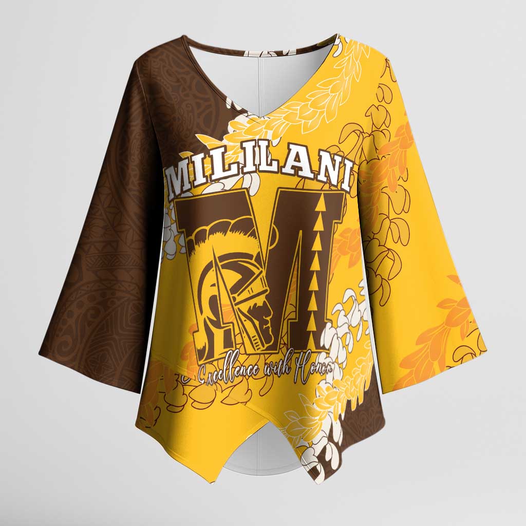 Personalized Mililani Hawaii High School Kimono Sleeve Blouse Puakenikeni Lei Hawaiian Pattern - Polynesian Pride