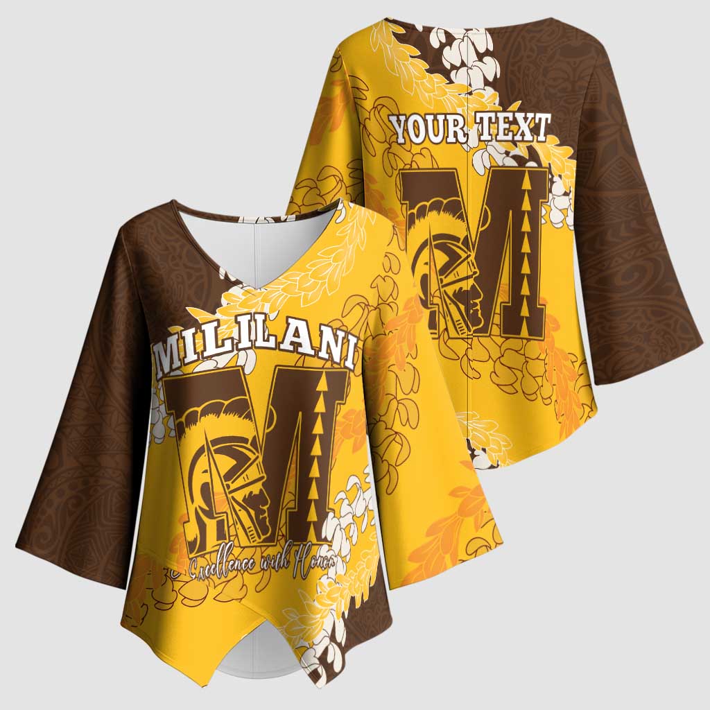 Personalized Mililani Hawaii High School Kimono Sleeve Blouse Puakenikeni Lei Hawaiian Pattern - Polynesian Pride