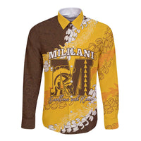 Personalized Mililani Hawaii High School Long Sleeve Button Shirt Puakenikeni Lei Hawaiian Pattern - Polynesian Pride