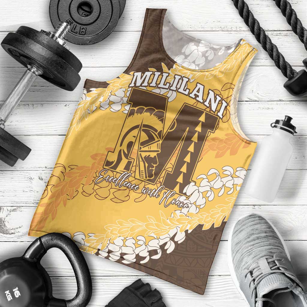 Personalized Mililani Hawaii High School Men Tank Top Puakenikeni Lei Hawaiian Pattern - Polynesian Pride