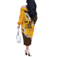 Personalized Mililani Hawaii High School Off The Shoulder Long Sleeve Dress Puakenikeni Lei Hawaiian Pattern - Polynesian Pride